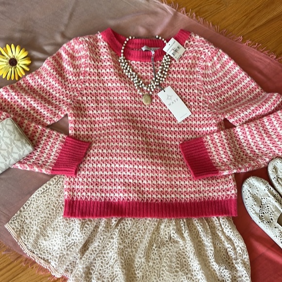 Wayf Sweaters - 🌺 WAYF; Brand New with Tags! Nordstrom Pink & Cream Striped Weave Sweater Sz.